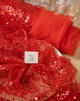 Starlight - Red Sparkle Heavy Beaded & Sequined Mesh, Premium Quality Material by the Yard with Crystal Beads for Evening Gowns, Stage Wear