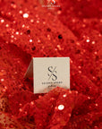 Starlight - Red Sparkle Heavy Beaded & Sequined Mesh, Premium Quality Material by the Yard with Crystal Beads for Evening Gowns, Stage Wear