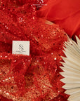 Starlight - Red Sparkle Heavy Beaded & Sequined Mesh, Premium Quality Material by the Yard with Crystal Beads for Evening Gowns, Stage Wear