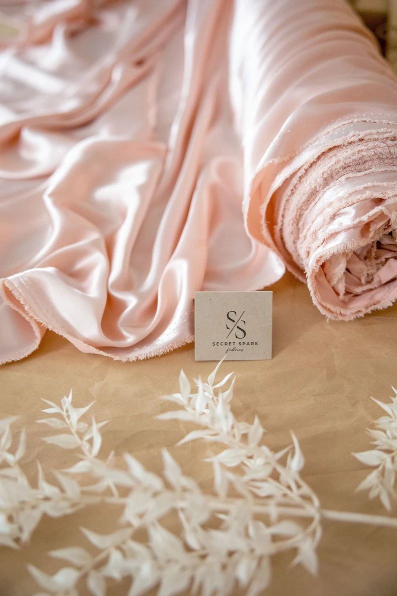 Iconic Silky Satin - Rose Shadow Color Soft Silky Satin Airy & Light Weight Fabric One Way Stretch for Wedding and Lining, Slip Dress
