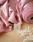 Iconic Silky Satin - Rose Blush Color Silky Satin Airy Light Weight Satin, One Way Stretch Fabric for Dresses, Bridal, Hair Tie, Scrunchies