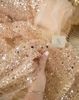 Starlight - Rose Gold Premium Heavy Beads & Sequined Mesh, Designer Quality Material by the Yard for Evening Gowns, Special Events, Prom