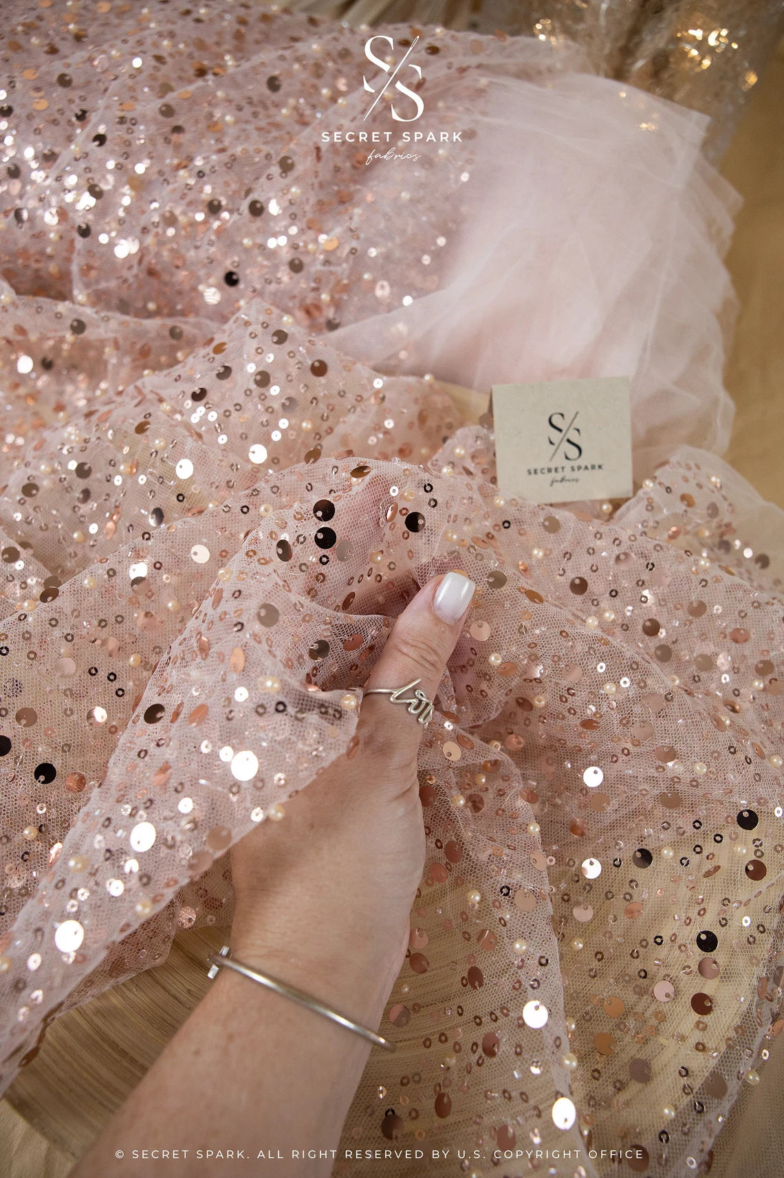 Starlight - Rose Shadow Delicate Heavy Beaded & Sequined Mesh, Premium Quality Material by the Yard for Bridal, Evening Gowns