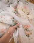 Magic - Roses Limited Ivory Floral Bridal Organza by the Yard, Matte Printed Organza Fabric with Romantic Roses for Wedding and Prom Dresses