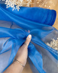 Glimmer Crystal Organza - Royal Blue Color Sheer Crystal Fabric by the Yard, Sparkle Shiny Material for Evening Gowns, Event Decor, 59" wide