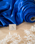 Iconic Silky Satin - Royal Blue Color Soft Silky Satin Fabric, Hi Quality 1 Way Stretch Satin for Pillows, Sheets, Ladies Clothing, As Evening Wear