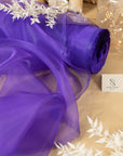Glimmer Crystal Organza - Royal Purple Color Sheer Crystal Fabric by the Yard, Sparkle Shiny Material for Evening Gowns, Party Decor, 59"
