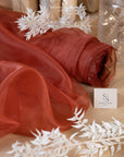 Glimmer Crystal Organza - Rust Color Sheer Crystal Fabric by the Yard, Sparkle Shiny Material for Fall Decor, Dance Costumes, Event Design