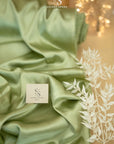Iconic Silky Satin - Sage Green Color Soft Premium Charmeuse Fabric One Way Stretch for Garden Weddings, Modern Bohemian Fashion, Eco Events DIY