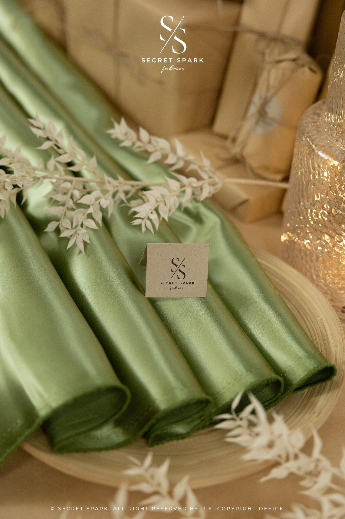 Amore - Sage Green Dense Satin Fabric, Shiny Non-Stretch Sturdy Material for Bridesmaid Dresses, Home Decor, Satin Robes, Elegant Accessories Amore - Sage Green Dense Satin Fabric, Shiny Non-Stretch Sturdy Material for Bridesmaid Dresses, Home Decor, Satin Robes, Elegant Accessories