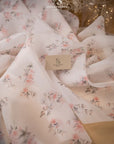 Magic - Sakura Ivory with Blush Floral Organza by the Yard, Matte Soft Printed Organza Fabric with Cherry Blossoms for Wedding Dresses