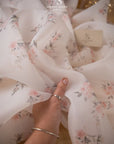 Magic - Sakura Ivory with Blush Floral Organza by the Yard, Matte Soft Printed Organza Fabric with Cherry Blossoms for Wedding Dresses