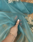Glimmer Crystal Organza - Seafoam Blue Color Sheer Crystal Fabric by the Yard, Sparkle Shiny Material for Beach Wedding, Summer Decor