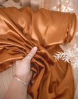 Iconic Silky Satin - Cinnamon Stick Color Quality Fabric, 1 Way Stretch Satin Perfect for Pillows, Sheets, Ladies Clothing, As Evening Wear