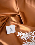 Iconic Silky Satin - Cinnamon Stick Color Quality Fabric, 1 Way Stretch Satin Perfect for Pillows, Sheets, Ladies Clothing, As Evening Wear