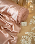 Iconic Silky Satin - Rose Gold Color Silky Satin Trendy One Way Stretch Fabric for Sewing Bridal Dresses, Silk Slips, Event Tablecloths, Blouses