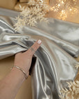 Amore - Silver Gray Glossy Satin Fabric, Dense Non-Stretch Sturdy Material for Evening Gowns, Decorative Curtains, Bridal Sashes, Sophisticated Bedding