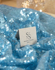 Glitz Sequin - Soft Blue Color Premium Quality Fabric by the Yard, 3mm Round Sequins on Mesh Base for Baby Shower, Events, Table Decor