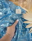 Glitz Sequin - Soft Blue Color Premium Quality Fabric by the Yard, 3mm Round Sequins on Mesh Base for Baby Shower, Events, Table Decor