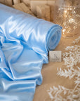 Iconic Silky Satin - Soft Blue Color Airy & Light Weight Fabric, One Way Stretch Quality Material for Decorations, Clothing, Wholesale
