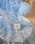 Starlight - Soft Blue Delicate Heavy Beaded & Sequined Mesh, Premium Quality Material by the Yard for Baby Shower, Evening Events