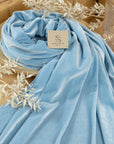 Rich - Soft Blue Stretch Velvet Fabric - Pastel 4-Way Velour for Baby Shower Decor, Nursery Accessories, Fey Dresses & Sewing
