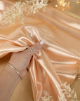 Amore - Soft Peach Satin Fabric, Luxurious Non-Stretch Shiny Satin with Matte Back for Bridesmaid Dresses, Curtains, and Event Decorations