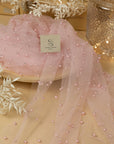 Ariel - Soft Pink High-End Pearl Tulle Fabric for Flower Girl Dresses, Veils, Couture DIY, Heavy Beaded Mesh with Pearls in Two Sizes