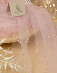 Ariel - Soft Pink High-End Pearl Tulle Fabric for Flower Girl Dresses, Veils, Couture DIY, Heavy Beaded Mesh with Pearls in Two Sizes