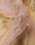 Ariel - Soft Pink High-End Pearl Tulle Fabric for Flower Girl Dresses, Veils, Couture DIY, Heavy Beaded Mesh with Pearls in Two Sizes