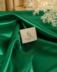 Amore - Spring Green Dense Stiff Satin Fabric, Bright Non-Stretch Shiny Material for Dresses, Gift Wrapping Ribbons, Chair Sashes, Quilting