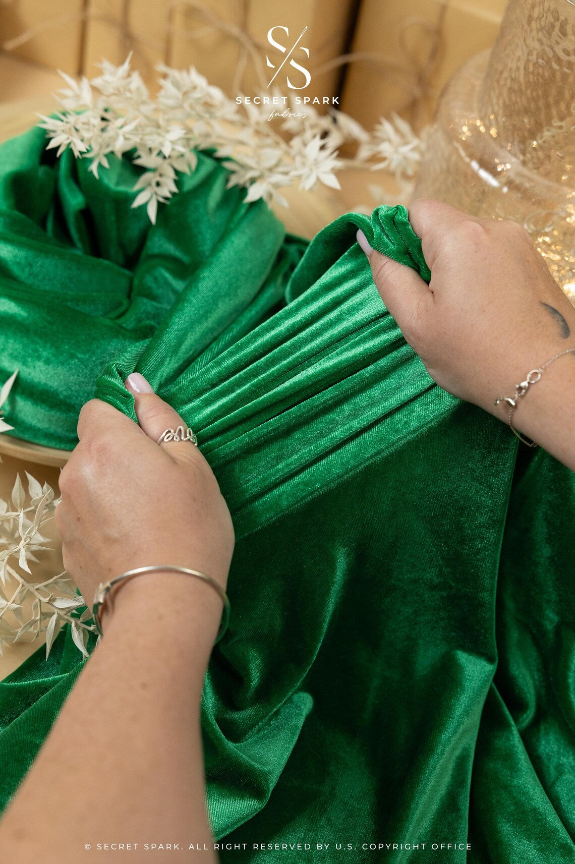 slim fit dress slacks Green Velvet Puff Sleeves Sheer Yoke Ball Dress – ownthelooks-Development main image 0