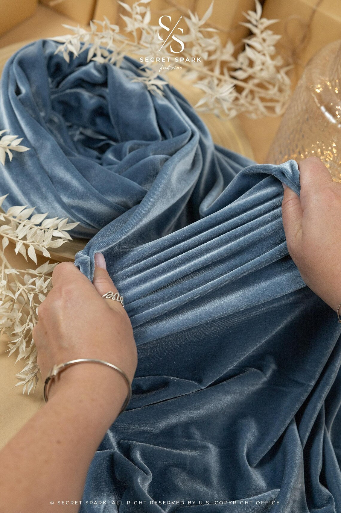 Rich - Steel Blue Stretch Velvet Fabric