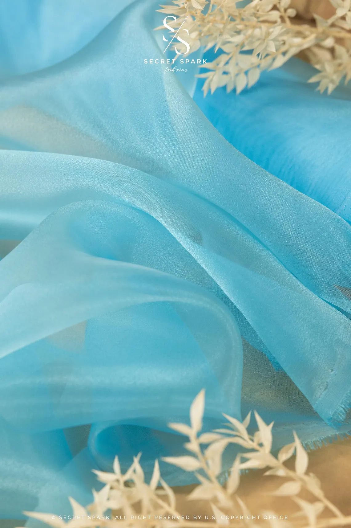 Buy Blue Crystal Organza Sheer Fabric for Celebrations Events