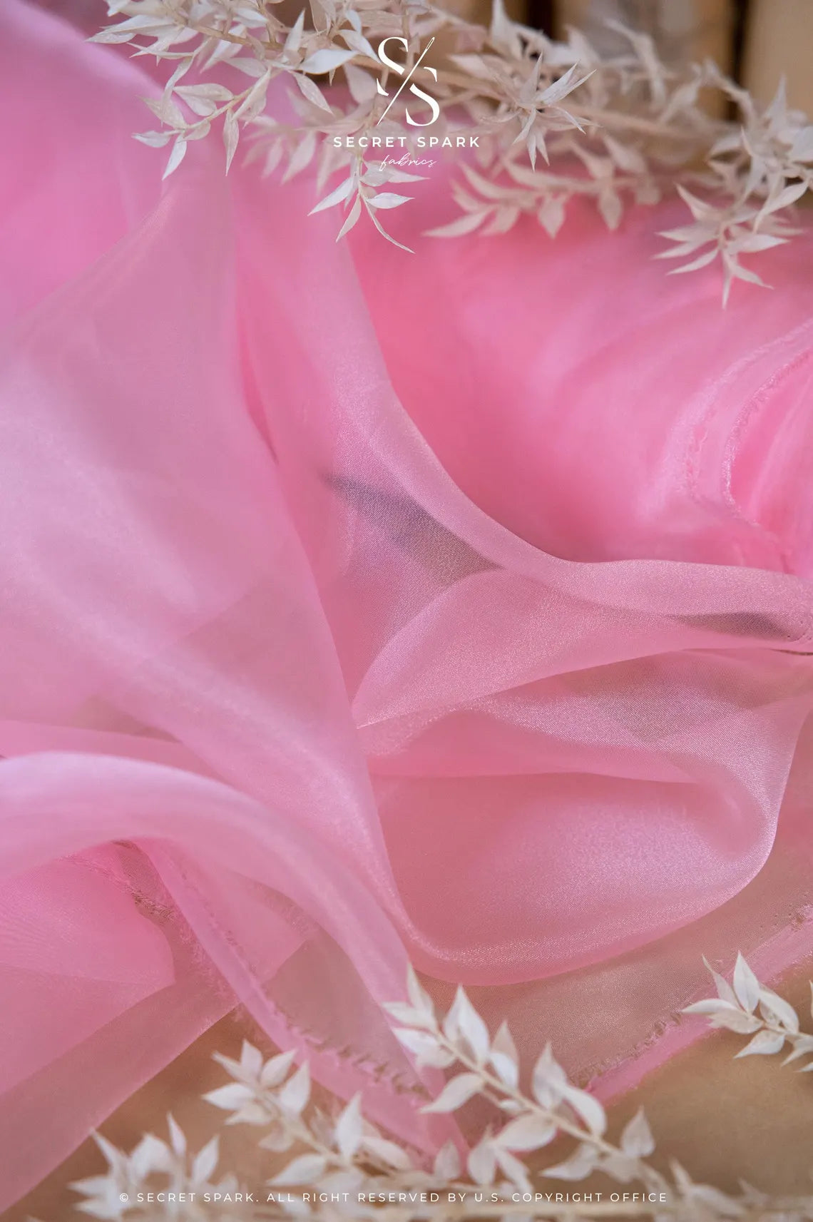Glimmer Crystal Organza - Sweetheart Pink Color Sheer High-Quality Crystal Fabric by the Yard, Sparkle Material for Baby Shower, Romance Decor
