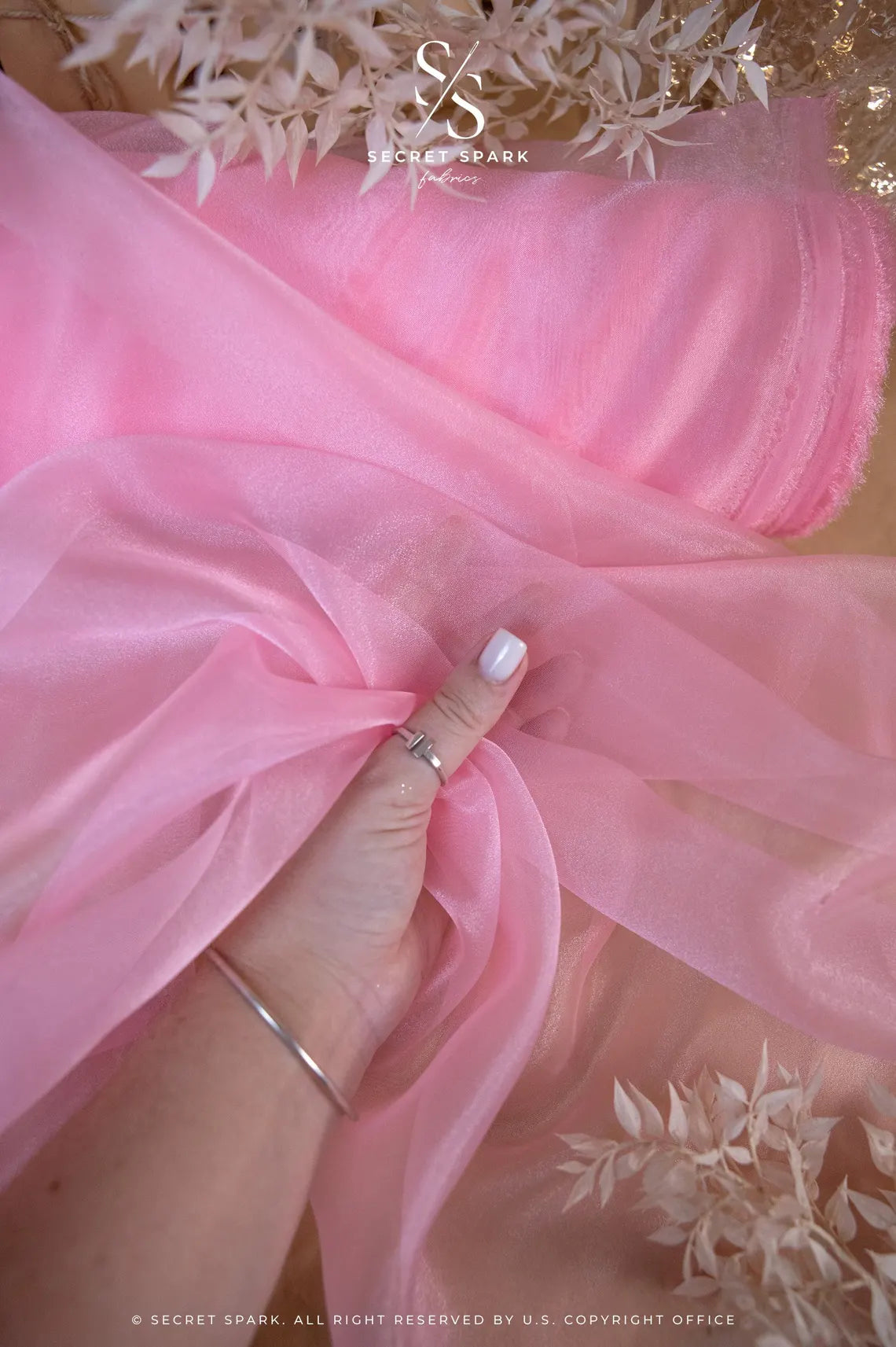 Glimmer Crystal Organza - Sweetheart Pink Color Sheer High-Quality Crystal Fabric by the Yard, Sparkle Material for Baby Shower, Romance Decor