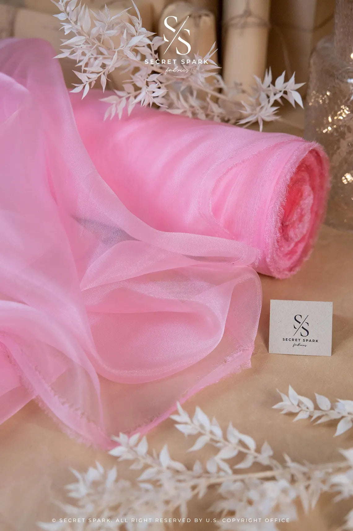Glimmer Crystal Organza - Sweetheart Pink Color Sheer High-Quality Crystal Fabric by the Yard, Sparkle Material for Baby Shower, Romance Decor