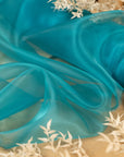 Glimmer Crystal Organza - Teal Blue Color Sheer High-Quality Crystal Fabric by the Yard, Sparkle Material for Dance Costumes, Evening Decor