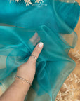 Glimmer Crystal Organza - Teal Blue Color Sheer High-Quality Crystal Fabric by the Yard, Sparkle Material for Dance Costumes, Evening Decor