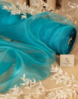 Glimmer Crystal Organza - Teal Blue Color Sheer High-Quality Crystal Fabric by the Yard, Sparkle Material for Dance Costumes, Evening Decor