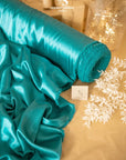 Iconic Silky Satin - Teal Blue Color Soft Premium Charmeuse Fabric One Way Stretch for Ocean-Inspired Fashion, Evening Wear, Modern Elegance DIY