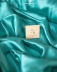Iconic Silky Satin - Teal Blue Color Soft Premium Charmeuse Fabric One Way Stretch for Ocean-Inspired Fashion, Evening Wear, Modern Elegance DIY