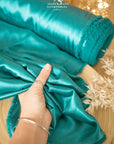 Iconic Silky Satin - Teal Blue Color Soft Premium Charmeuse Fabric One Way Stretch for Ocean-Inspired Fashion, Evening Wear, Modern Elegance DIY