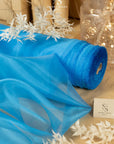 Glimmer Crystal Organza - Turquoise Blue Color Sheer High-Quality Crystal Fabric by the Yard, Sparkle Material for Summer Events, Beach Decor