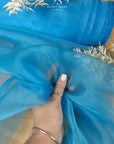 Glimmer Crystal Organza - Turquoise Blue Color Sheer High-Quality Crystal Fabric by the Yard, Sparkle Material for Summer Events, Beach Decor