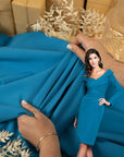Grace - Turquoise Blue Crepe Stretch Fabric for Dresses, Suits, Interior Decor, Heavy Twill Material for Tailoring, Drapes, Creative DIY