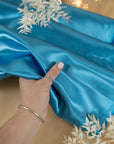 Amore - Turquoise Blue Lustrous Satin Fabric, Dense Non-Stretch Shiny Material for Prom Dress, Chair Sashes, Decorative Linings, Decoration