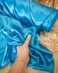 Iconic Silky Satin - Turquoise Blue Color Premium Fabric, One Way Stretch Satin for Multipurpose, Perfect for Table Runners, Pajamas, Dress making