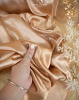 Iconic Silky Satin - Warm Tan Color Soft Quality 1 Way Stretch Fabric, Soft Satin for Women's Slips, Crafts, Ties, Handkerchiefs DIY