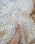 Starlight - White Silver Crystal Premium Beaded & Sequined Mesh, High Quality Bridal Material by the Yard for Wedding Gowns